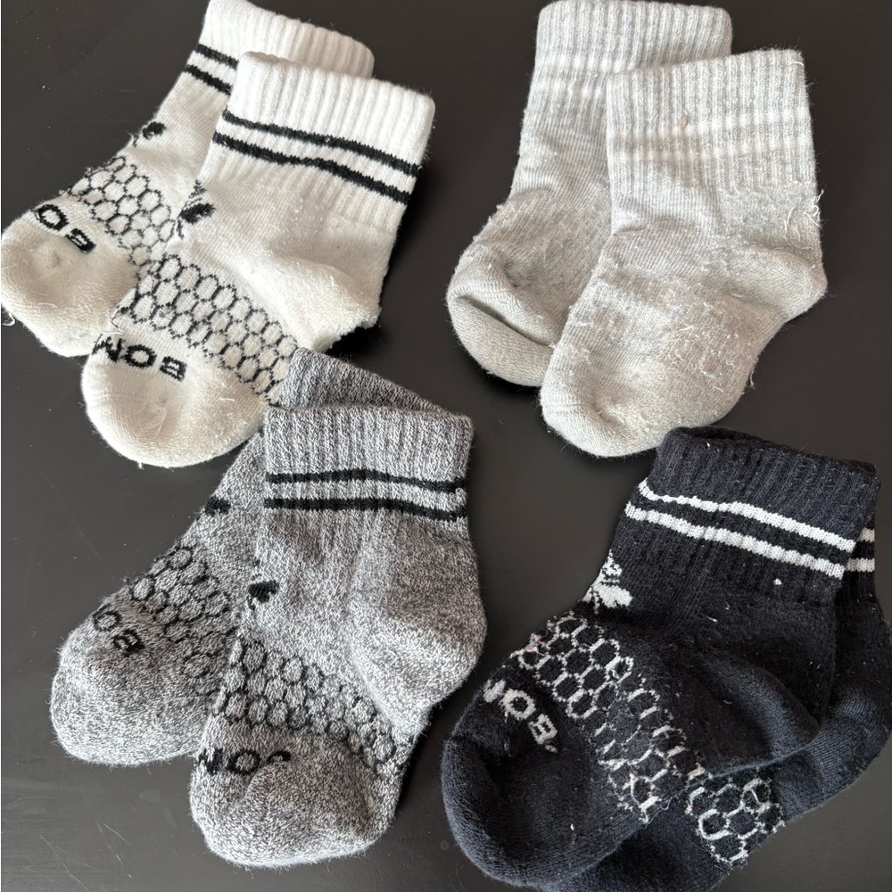 Bombas Toddler Black, Gray, White Socks Set, Set of Four, Size T 5 1/2-7